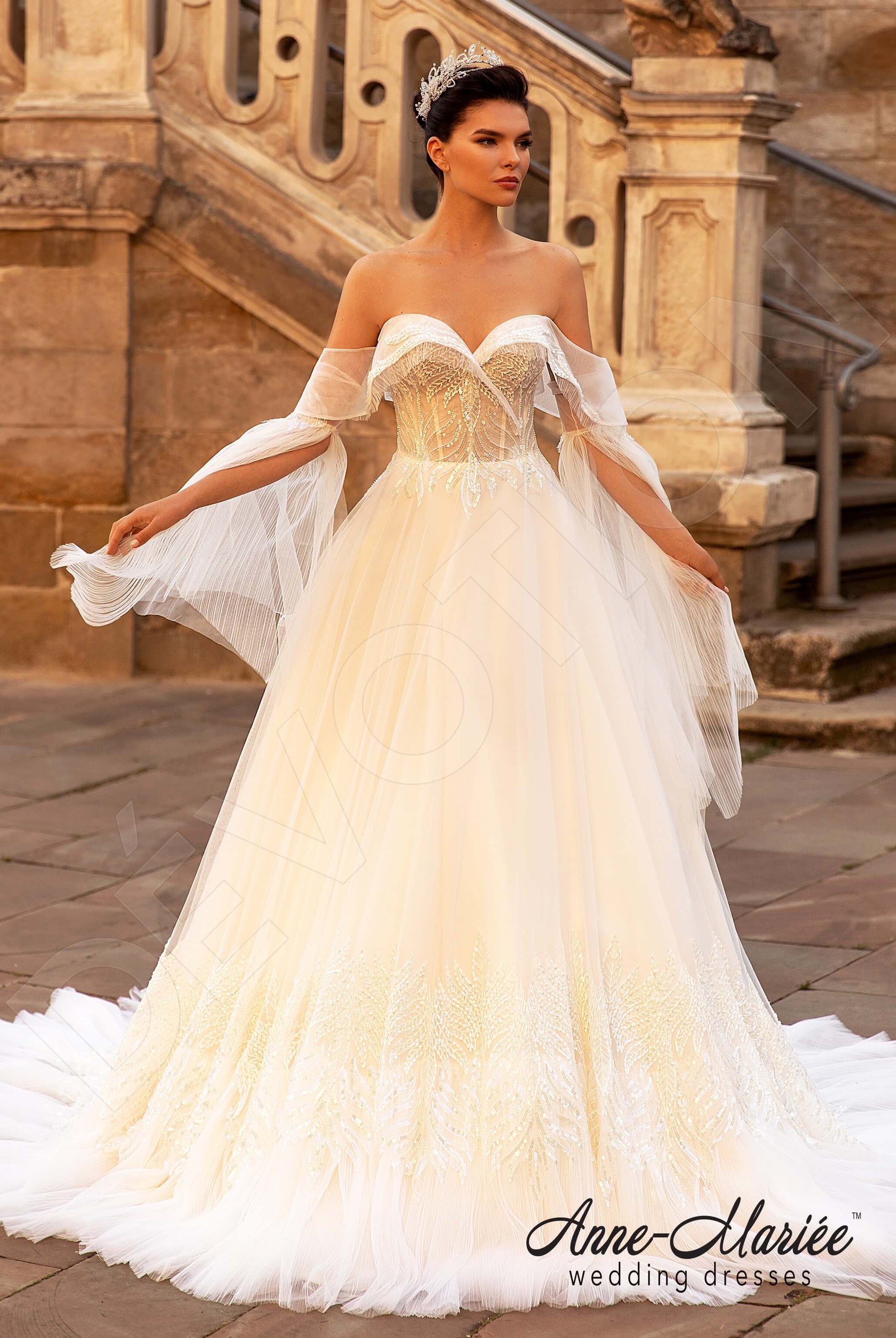 Aile Princess/Ball Gown Off-shoulder/Drop shoulders Milk Peach Wedding dress