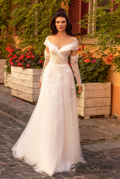 Aro Illusion back A-line Detachable sleeves Wedding Dress Front