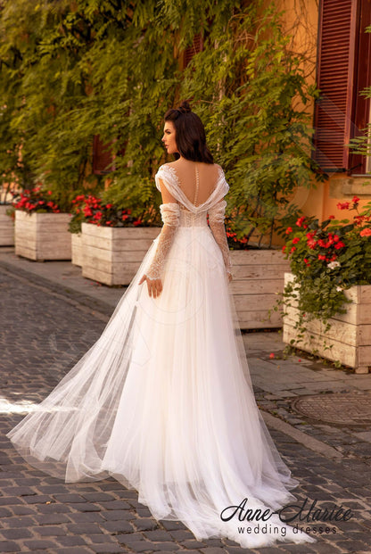 Aro Illusion back A-line Detachable sleeves Wedding Dress Back
