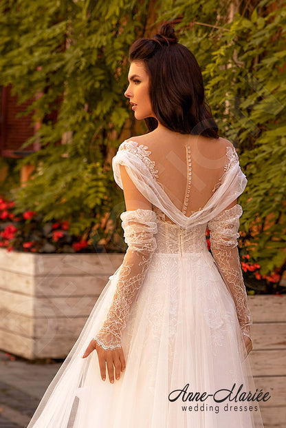 Aro Illusion back A-line Detachable sleeves Wedding Dress 3