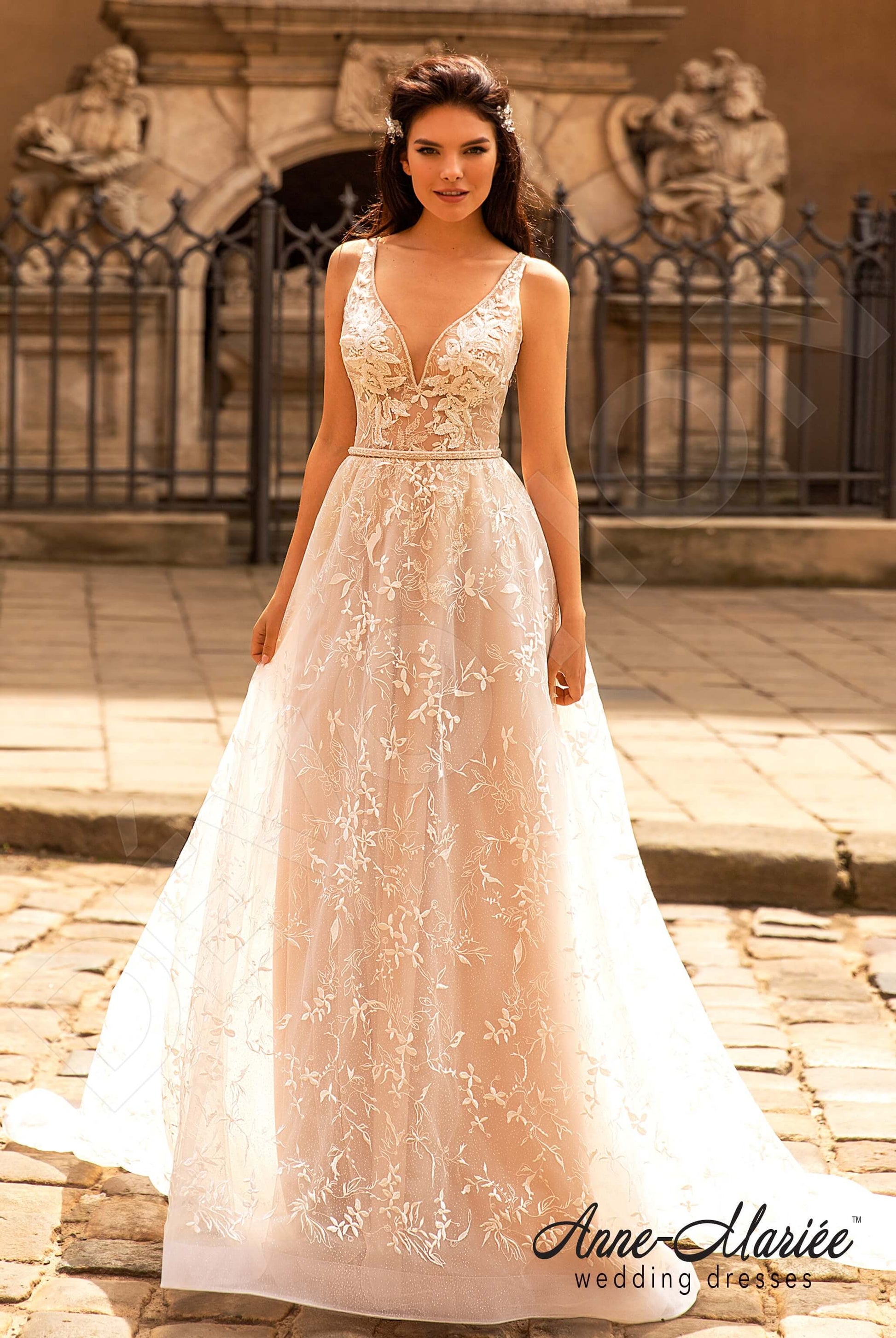 Mariotta A-line V-neck Milk Peach Wedding dress
