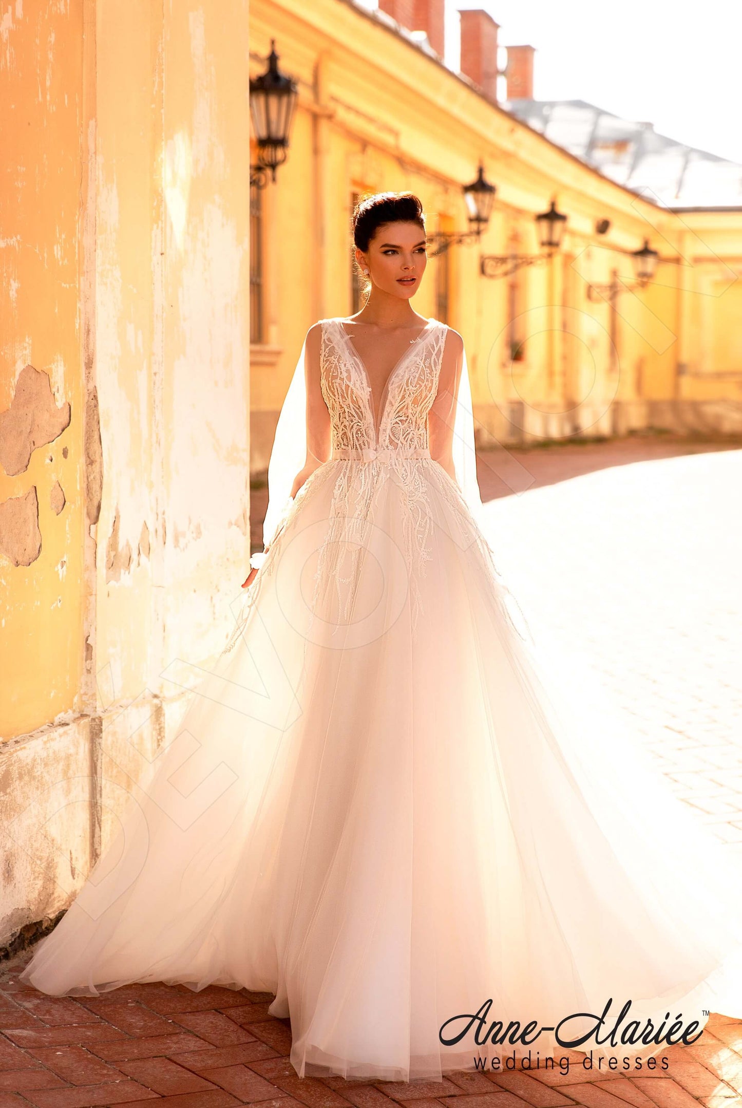 Pelagia Illusion back A-line Detachable sleeves Wedding Dress 4