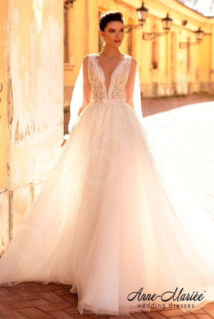 Pelagia Illusion back A-line Detachable sleeves Wedding Dress Front