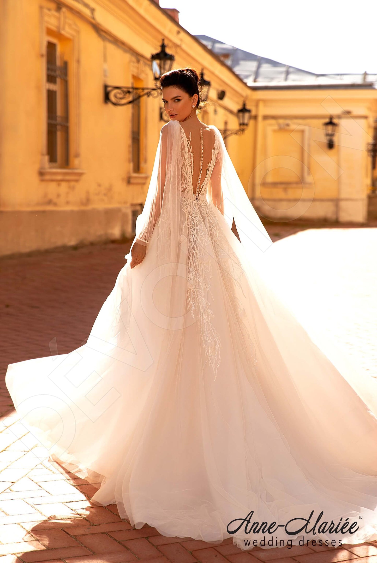 Pelagia Illusion back A-line Detachable sleeves Wedding Dress Back