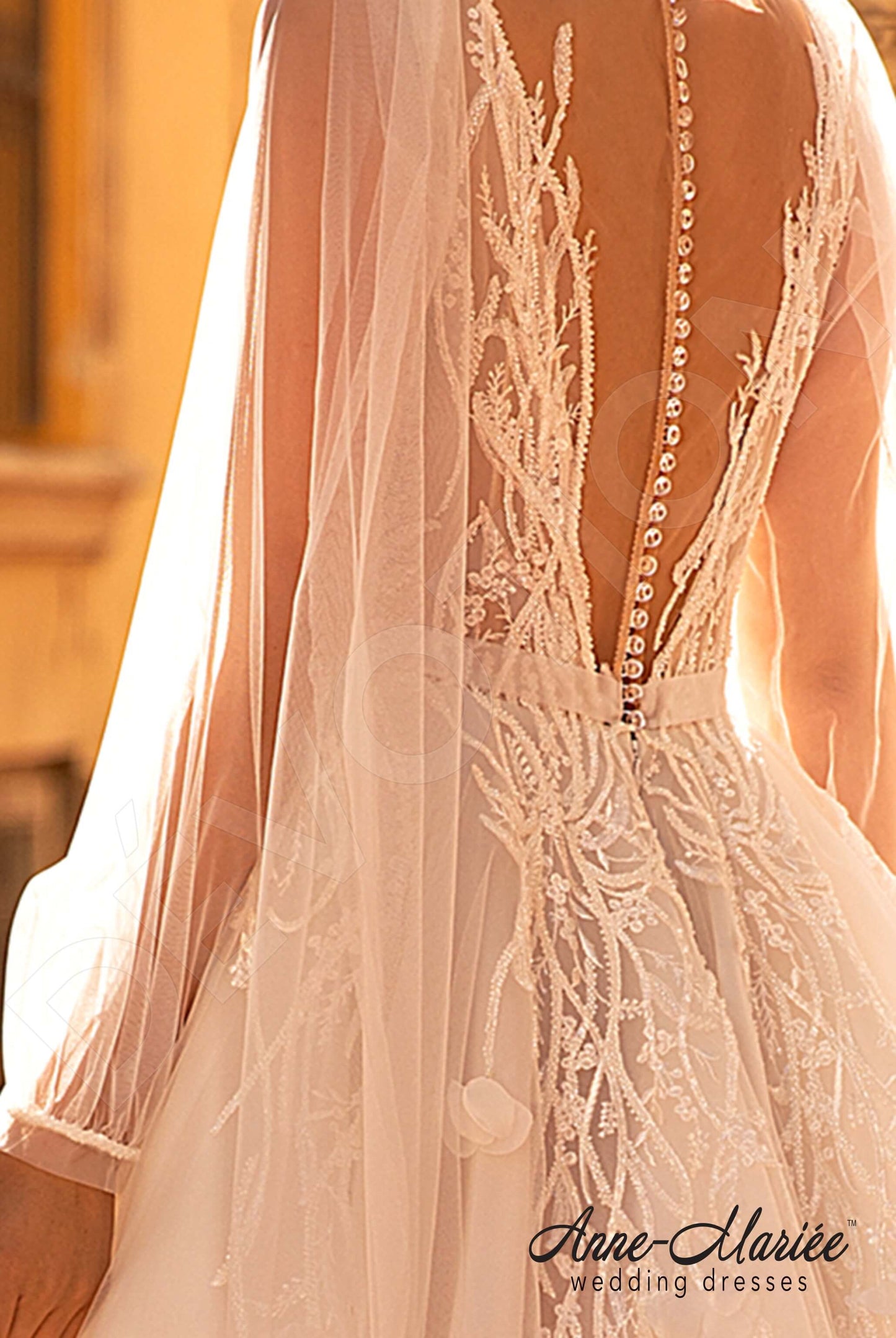 Pelagia Illusion back A-line Detachable sleeves Wedding Dress 5