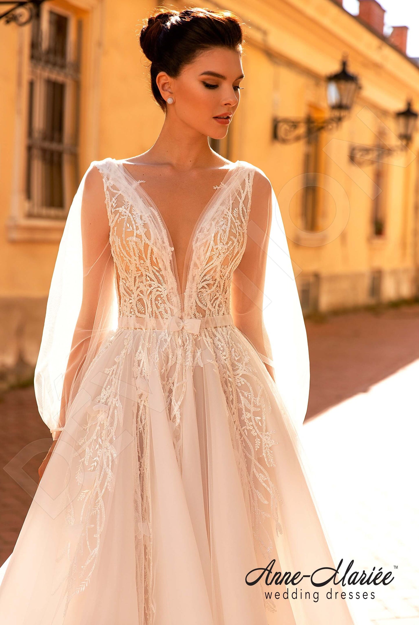 Pelagia Illusion back A-line Detachable sleeves Wedding Dress 6
