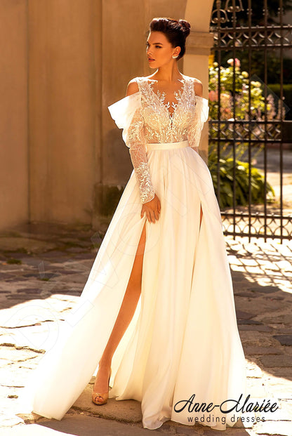 Uliana Open back A-line Detachable sleeves Wedding Dress Front
