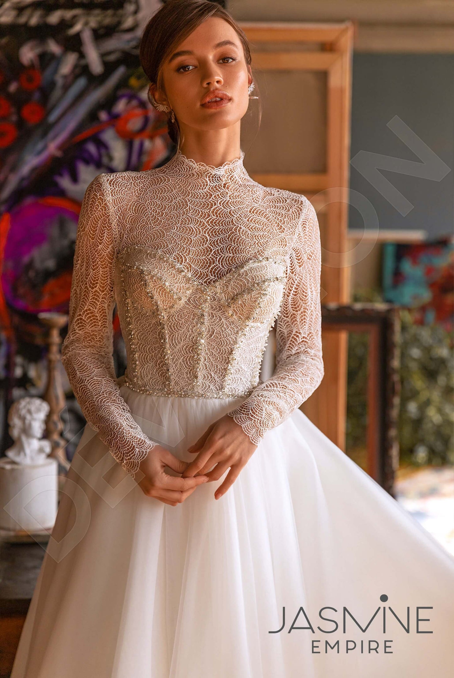 Charli Full back A-line Long sleeve Wedding Dress Front