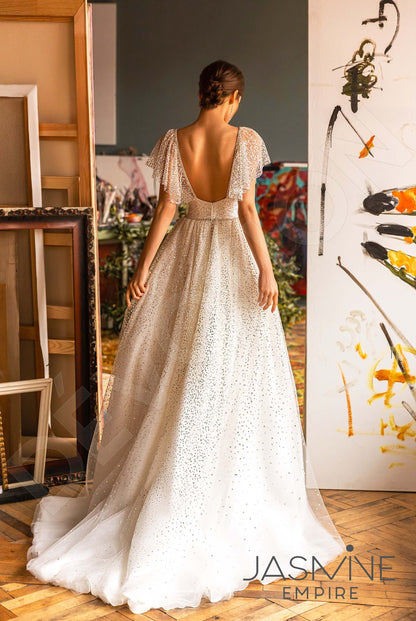 Elina Open back A-line Short/ Cap sleeve Wedding Dress Back