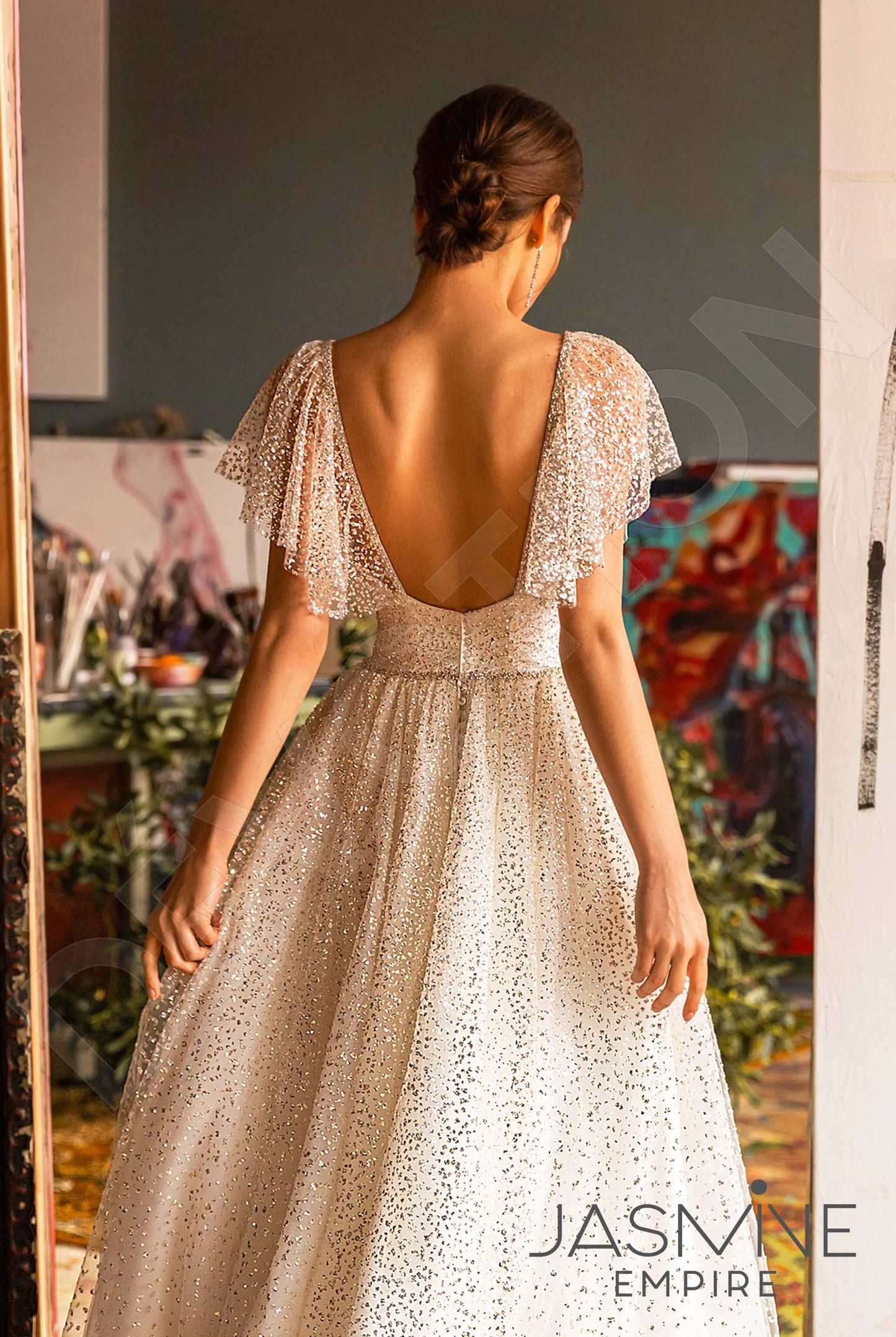 Elina Open back A-line Short/ Cap sleeve Wedding Dress 5
