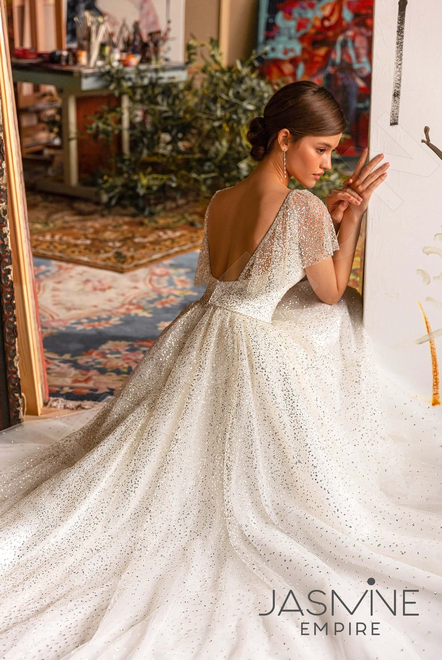 Elina Open back A-line Short/ Cap sleeve Wedding Dress 3