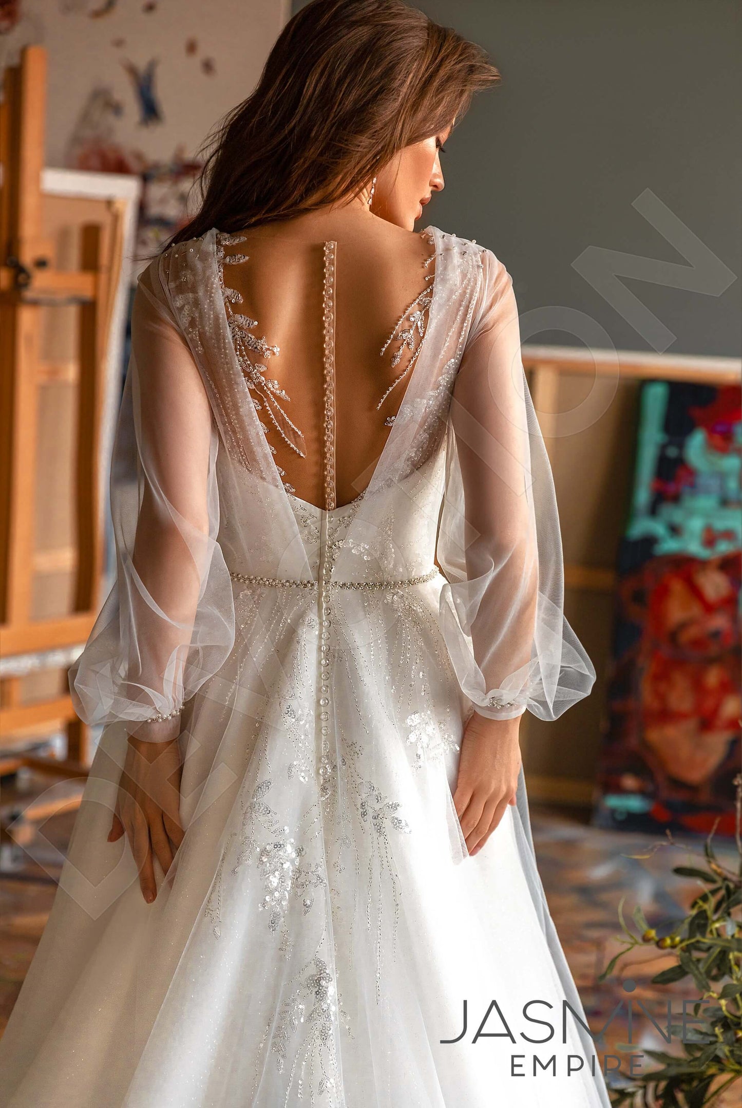 Frensis Open back A-line Long sleeve Wedding Dress Back