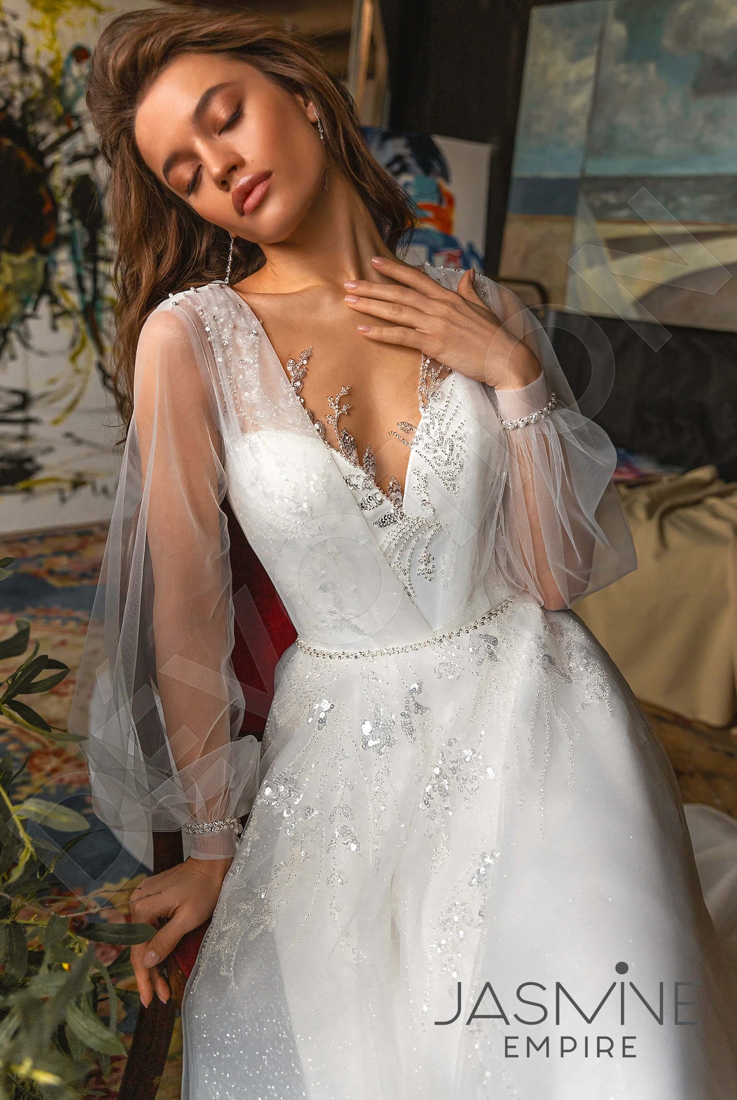 Frensis Open back A-line Long sleeve Wedding Dress 2
