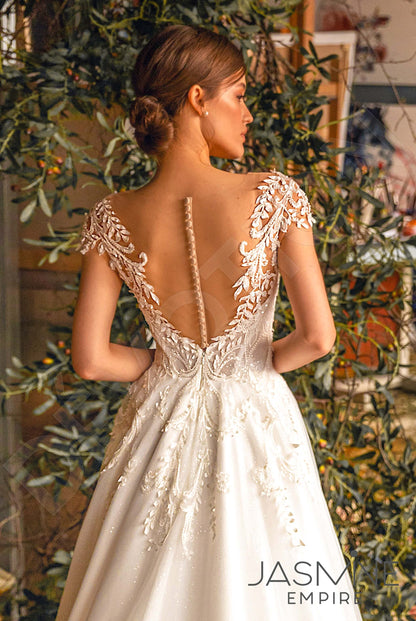 Kerry Illusion back A-line Short/ Cap sleeve Wedding Dress 6