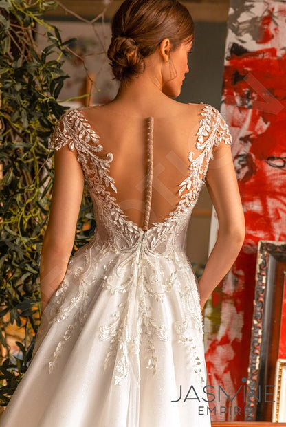 Kerry Illusion back A-line Short/ Cap sleeve Wedding Dress 3