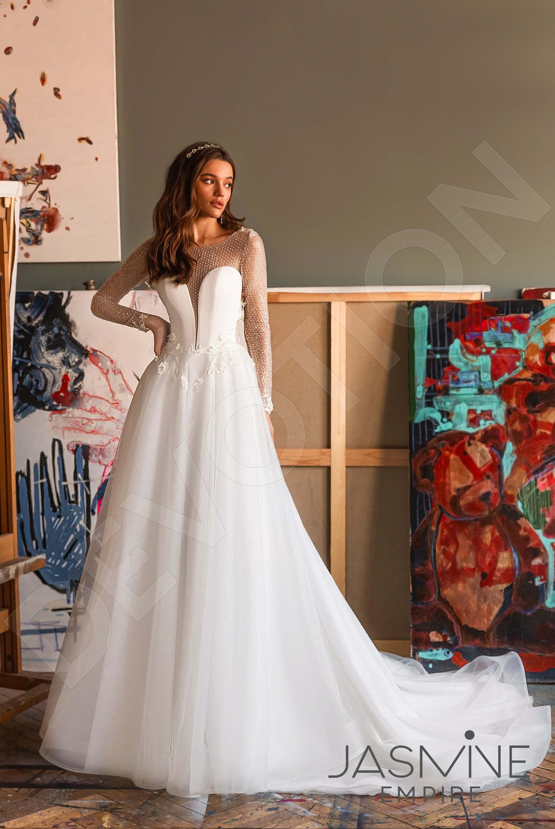 Mariella A-line Boat/Bateau Ivory Wedding dress