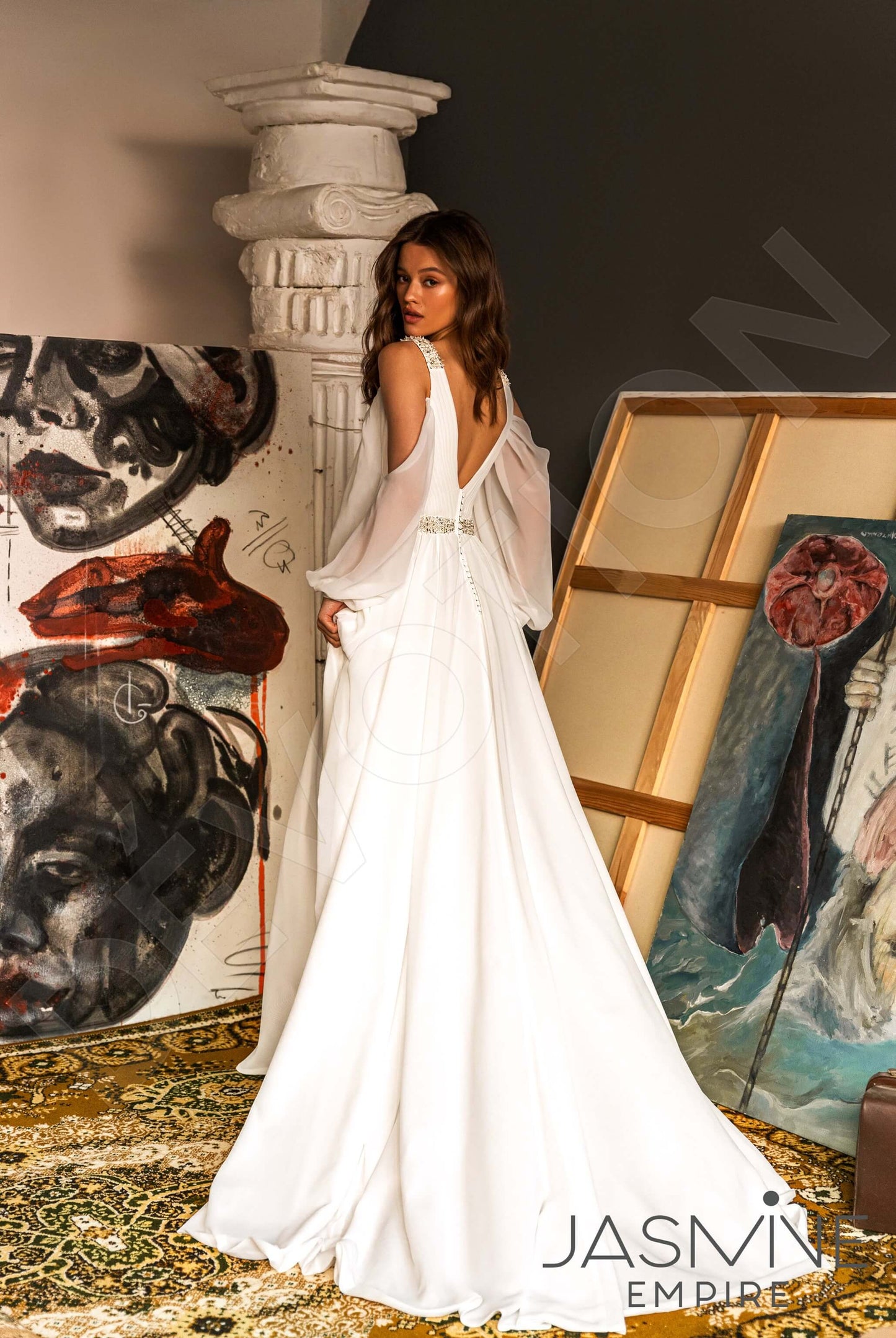 Mayara Open back A-line Long sleeve Wedding Dress Back