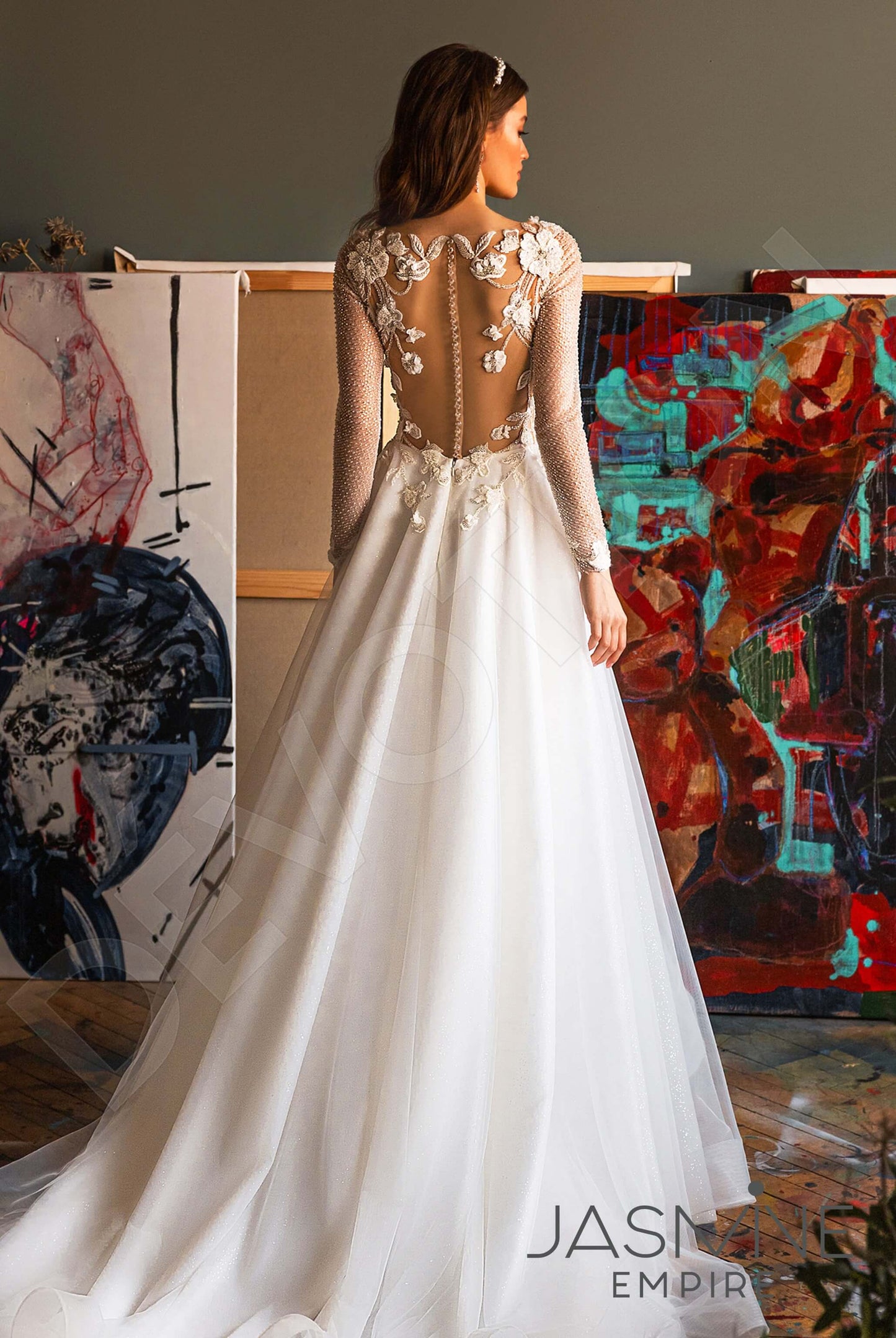 Mariella Full back A-line Long sleeve Wedding Dress Front