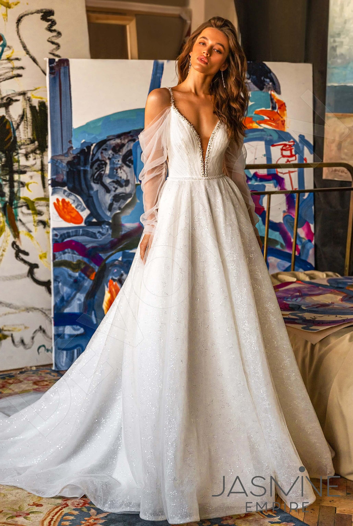 Enni Open back A-line Long sleeve Wedding Dress Front