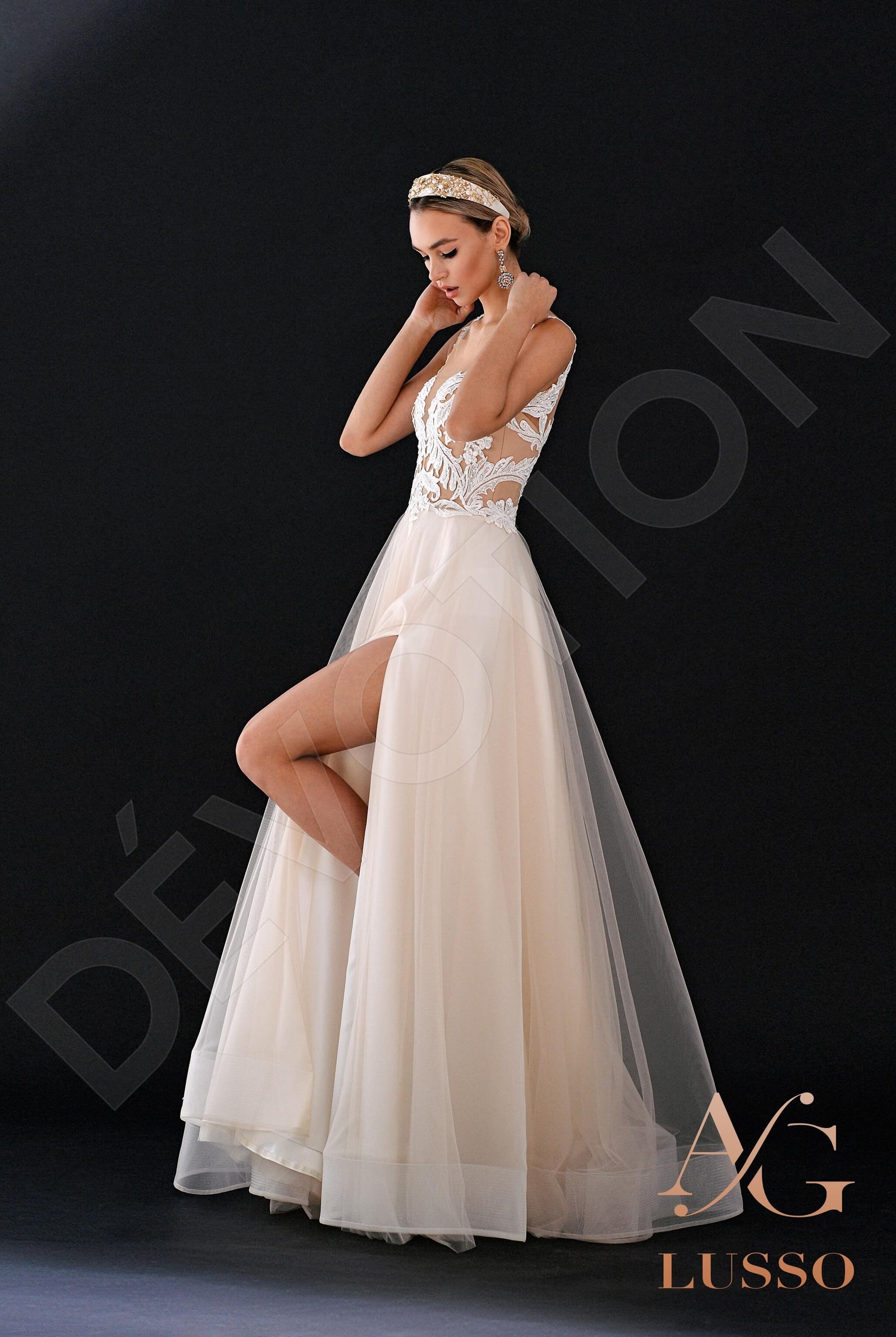 Deny A-line Illusion Cappuccino Ivory Wedding dress