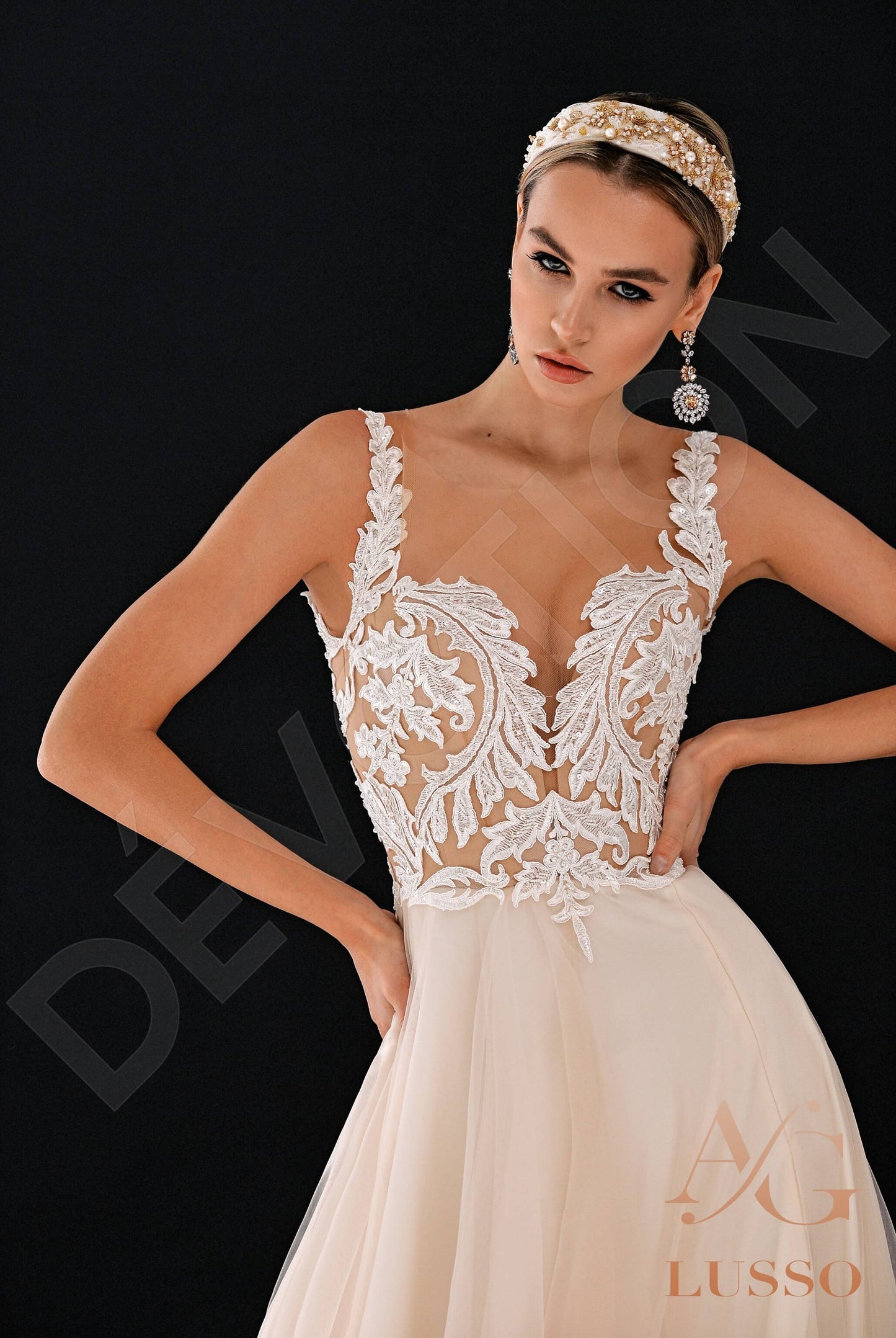 Deny Illusion back A-line Sleeveless Wedding Dress 2