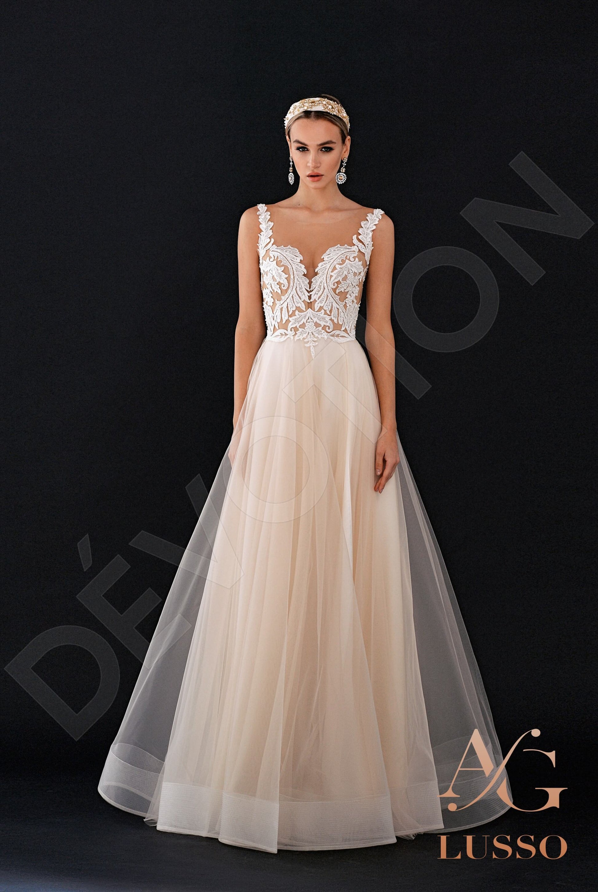 Deny A-line Illusion Cappuccino Ivory Wedding dress