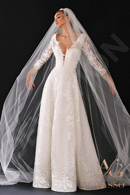 Erin Open back A-line 3/4 sleeve Wedding Dress Front