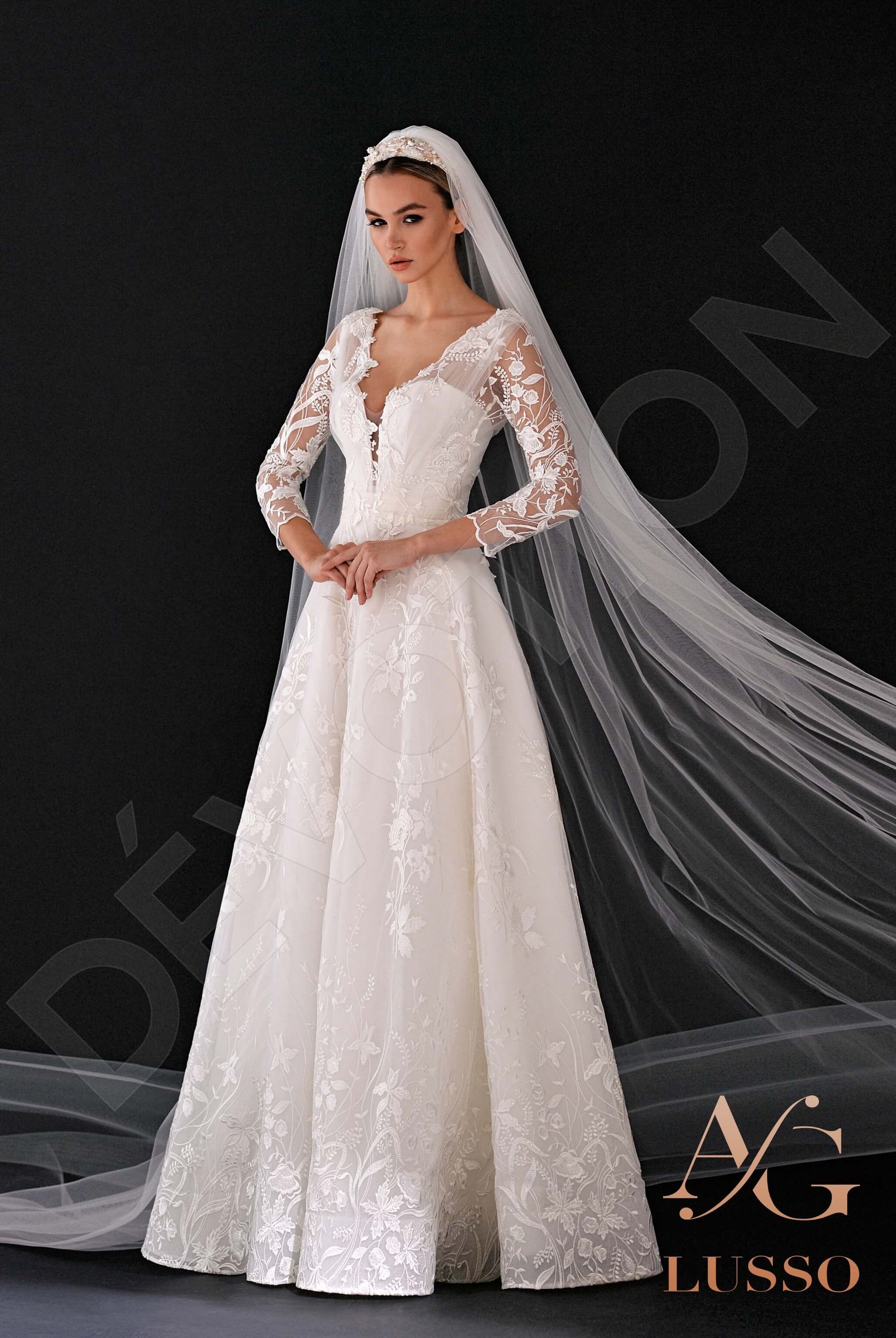 Erina A-line Deep V-neck Ivory Wedding dress