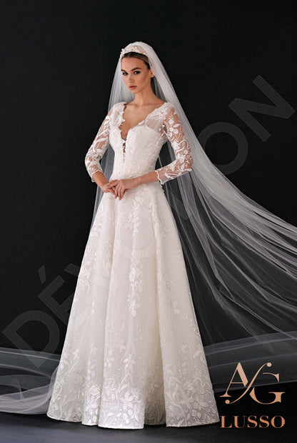 Erin Open back A-line 3/4 sleeve Wedding Dress 4
