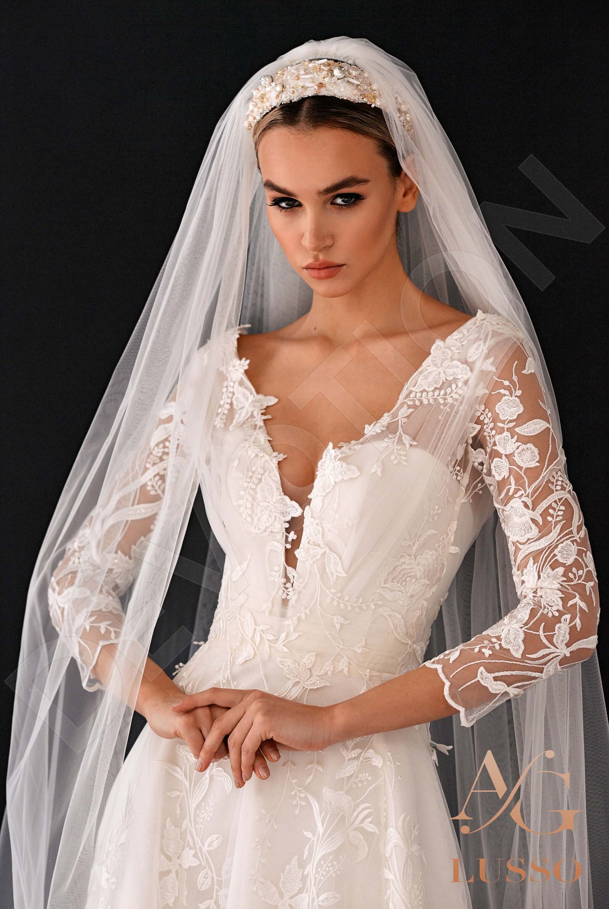 Erina A-line Deep V-neck Ivory Wedding dress