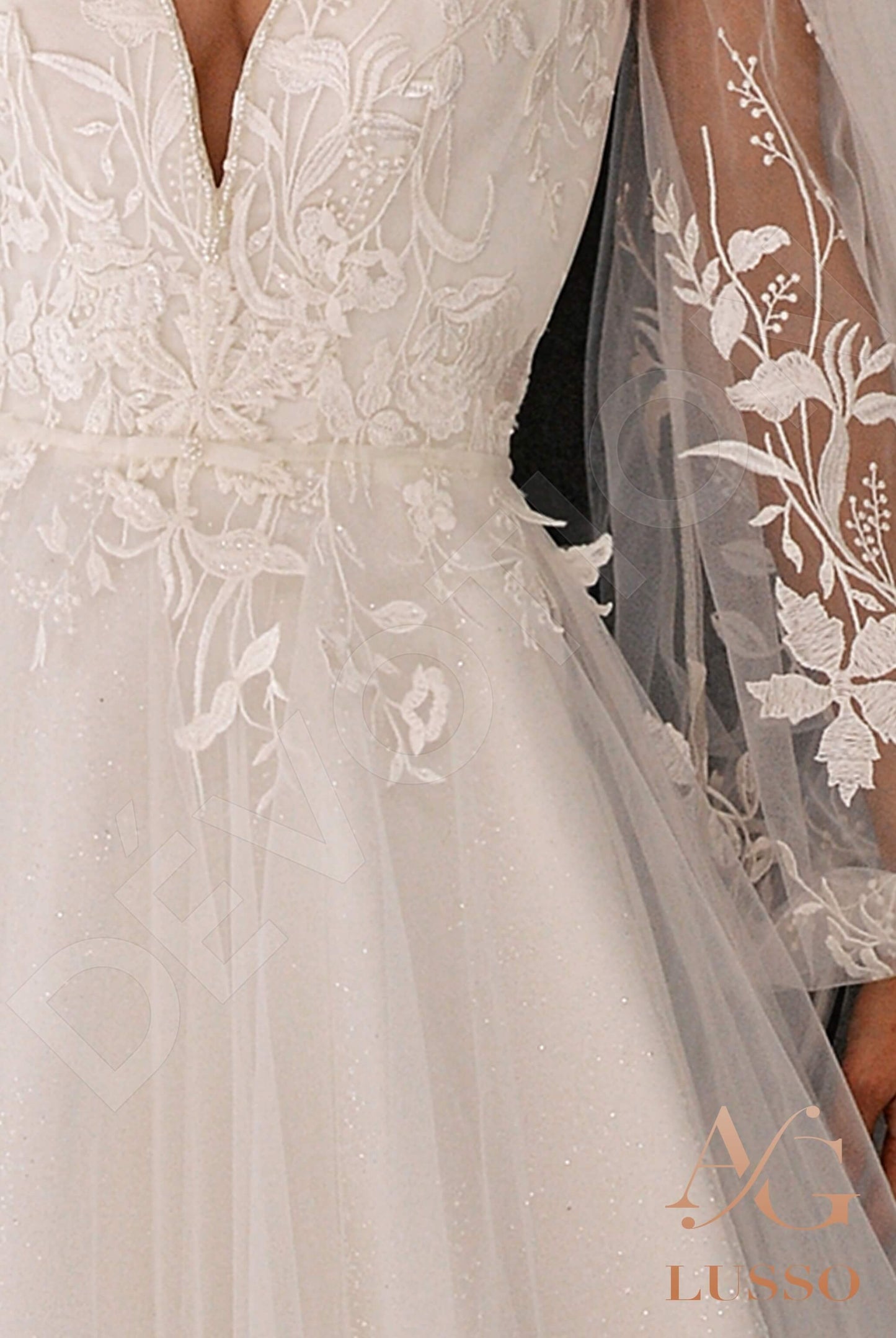 Flar Open back A-line Long sleeve Wedding Dress 5