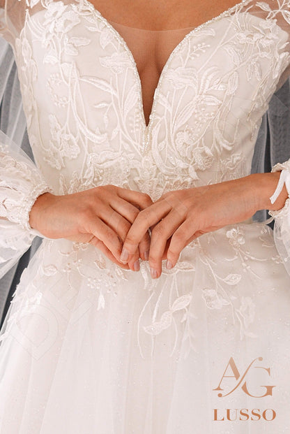 Flar Open back A-line Long sleeve Wedding Dress 7