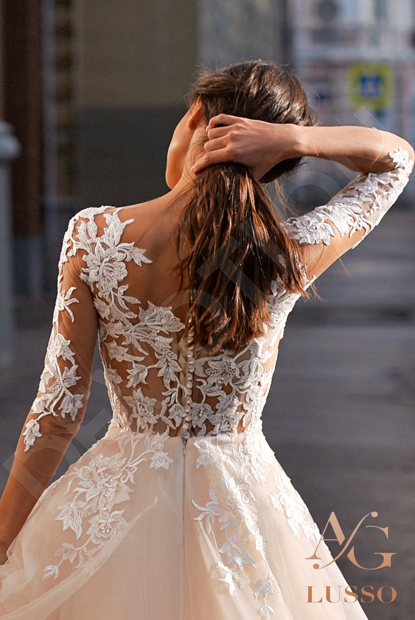 Mony Full back A-line 3/4 sleeve Wedding Dress 3