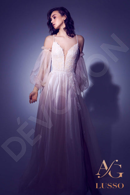 Evelitta Criss cross back A-line Detachable sleeves Wedding Dress Front