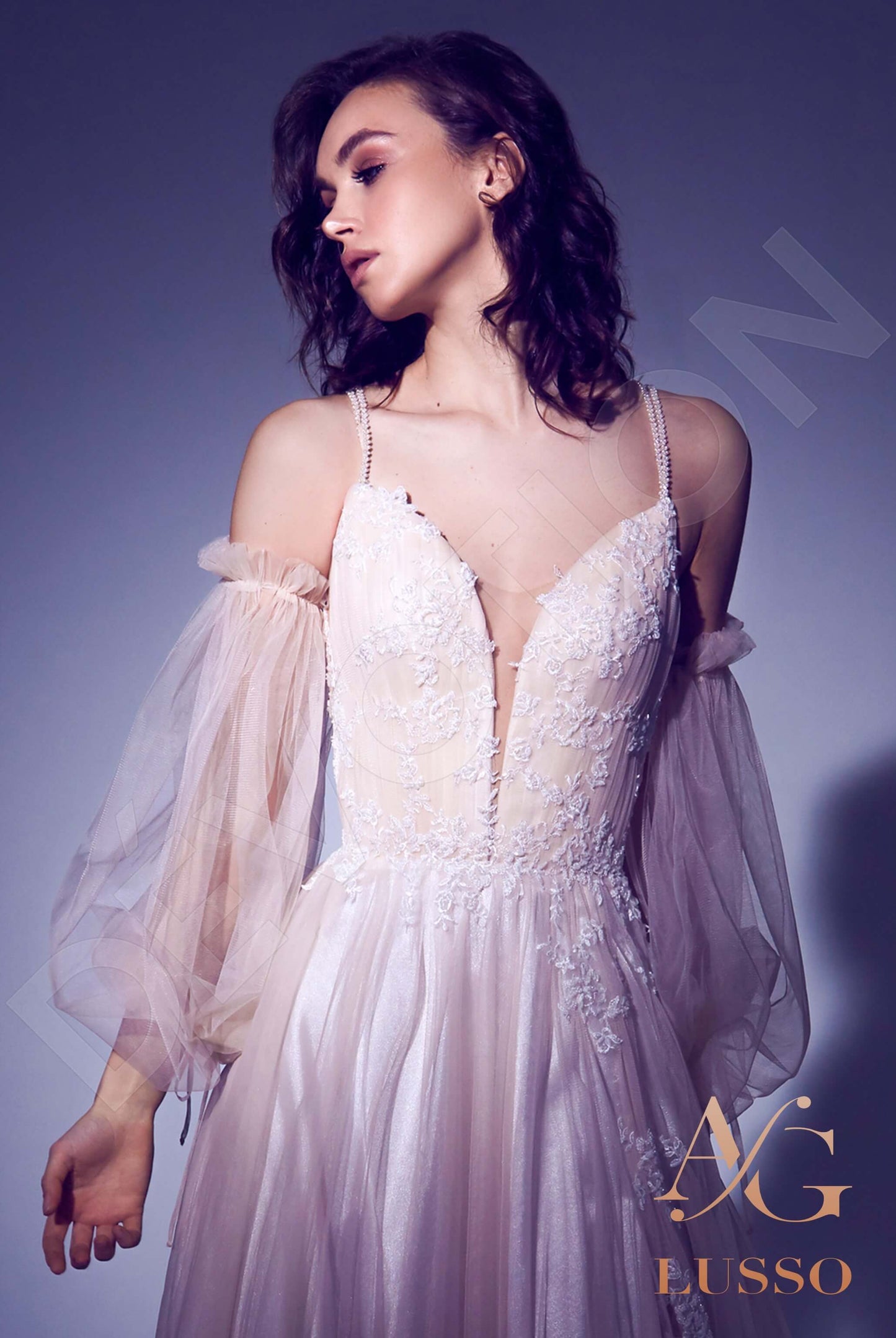 Evelitta Criss cross back A-line Detachable sleeves Wedding Dress 5