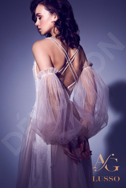 Evelitta Criss cross back A-line Detachable sleeves Wedding Dress Back