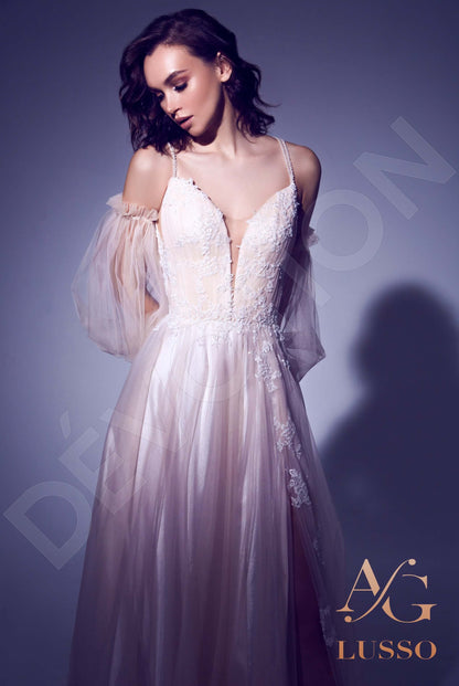 Evelitta Criss cross back A-line Detachable sleeves Wedding Dress 2