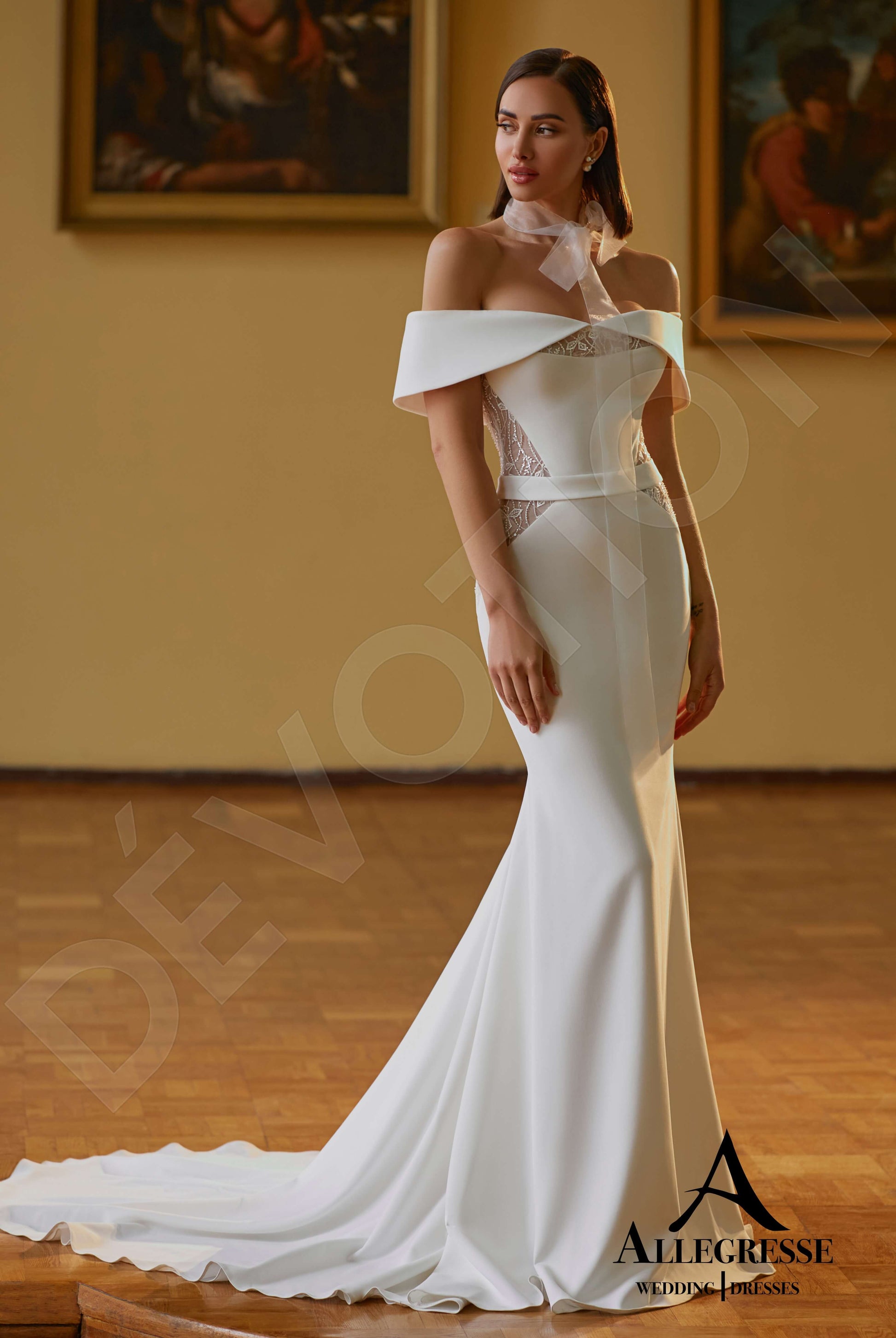 Kailin Trumpet/Mermaid Off-shoulder/Drop shoulders Milk Wedding dress