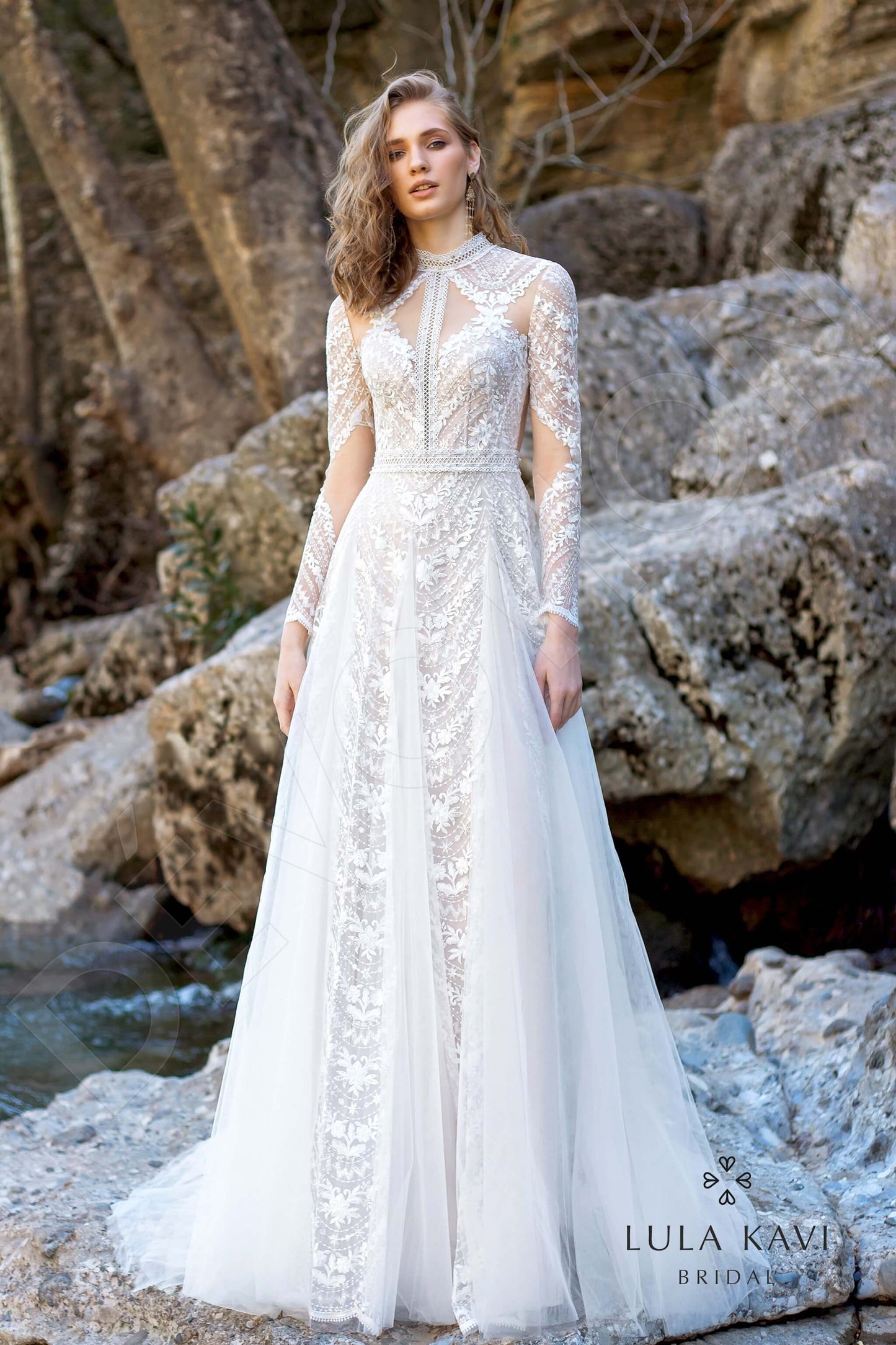 Enid Open back A-line Long sleeve Wedding Dress Front