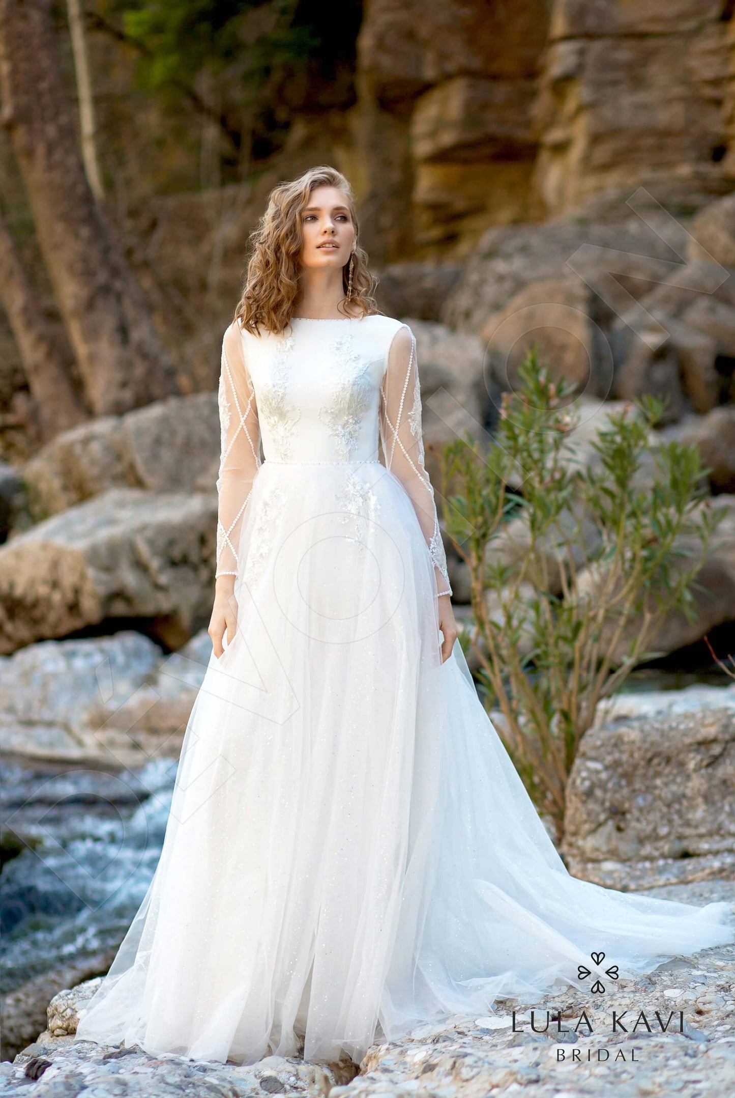 Nabia A-line Long sleeve Open back Wedding Dress 5