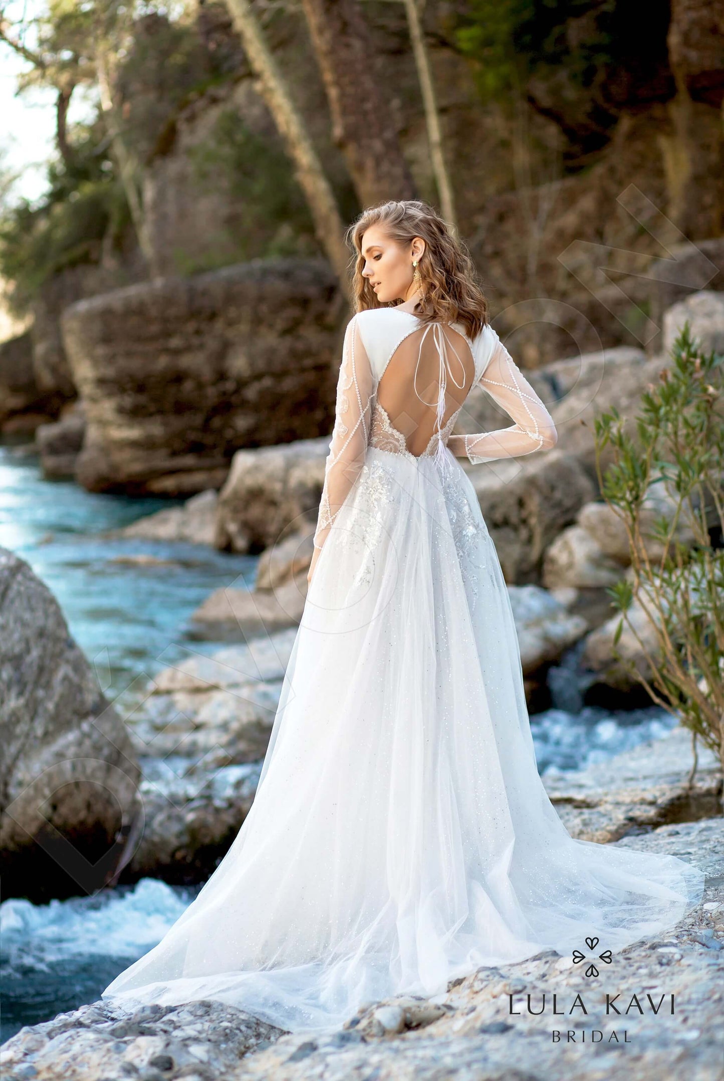 Nabia A-line Long sleeve Open back Wedding Dress Back