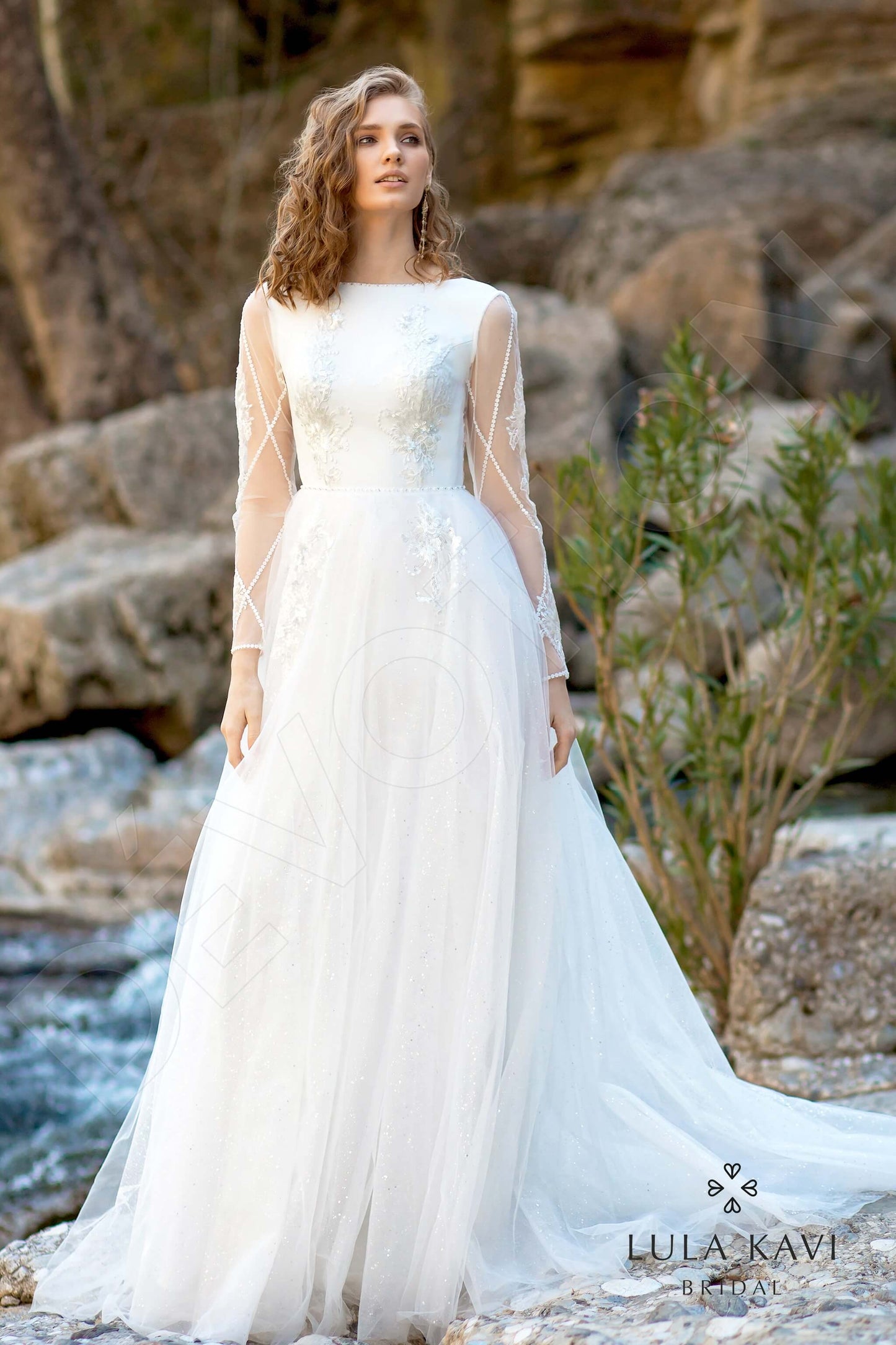 Nabia A-line Long sleeve Open back Wedding Dress Front
