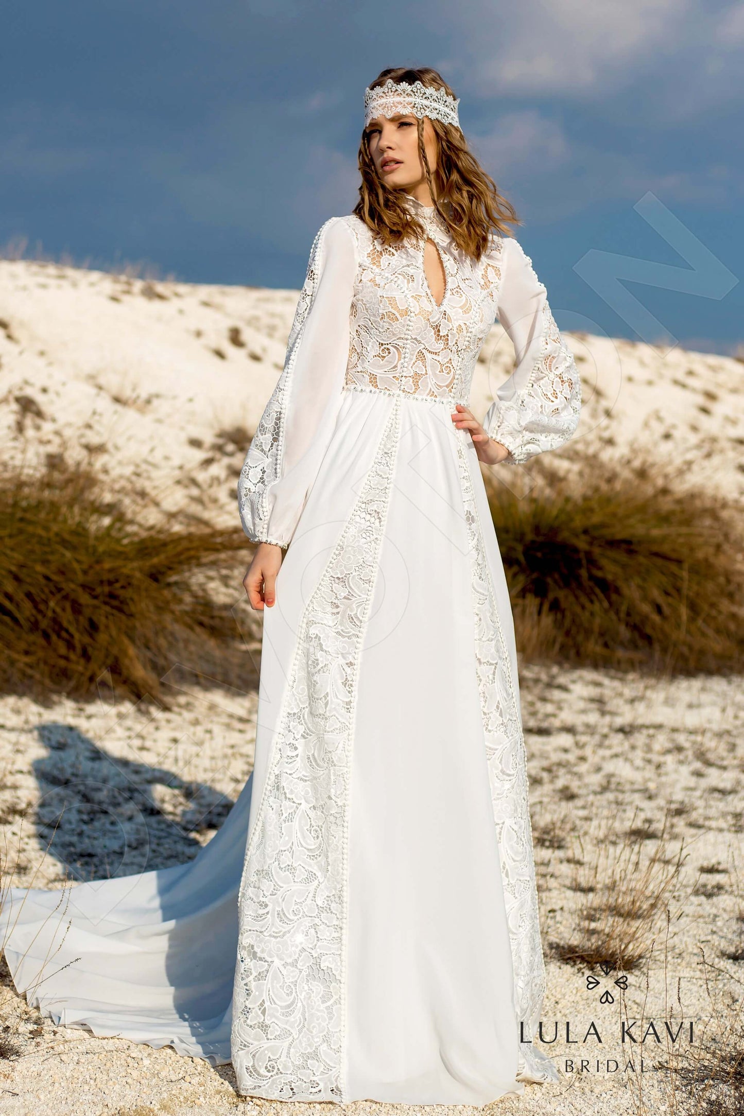 Torvi Open back A-line Long sleeve Wedding Dress Front