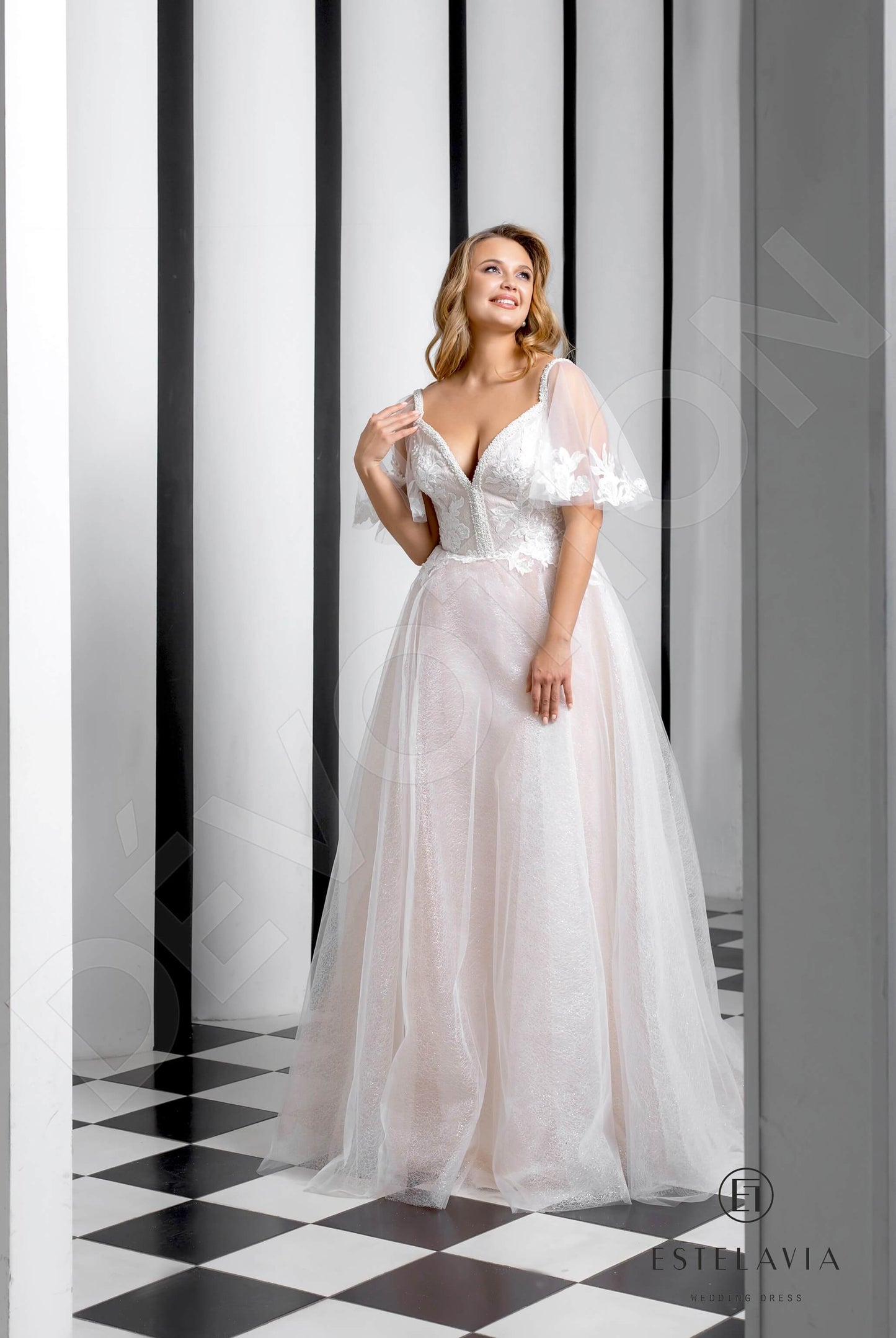 Eviona Open back A-line Short/ Cap sleeve Wedding Dress 5