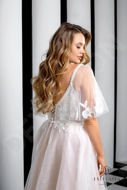 Eviona Open back A-line Short/ Cap sleeve Wedding Dress 3