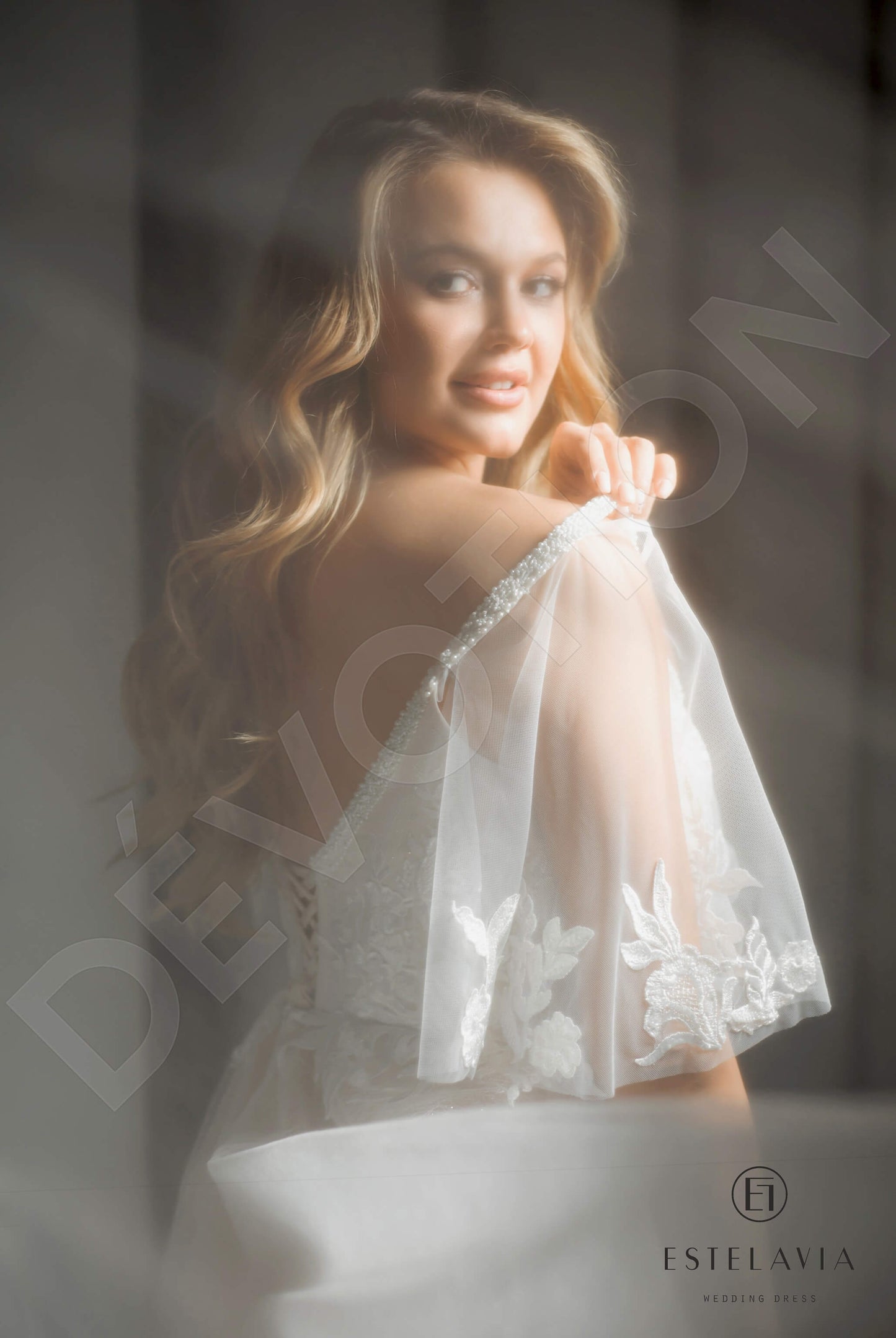 Eviona Open back A-line Short/ Cap sleeve Wedding Dress 7