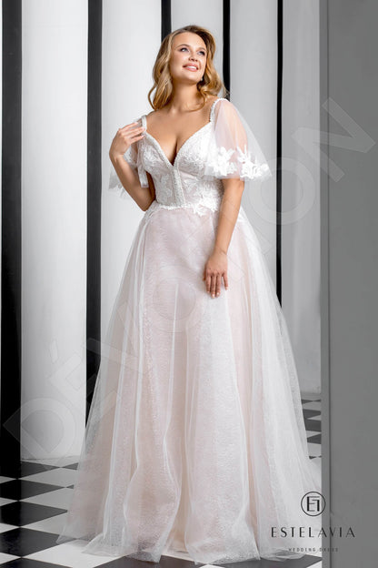 Eviona Open back A-line Short/ Cap sleeve Wedding Dress Front