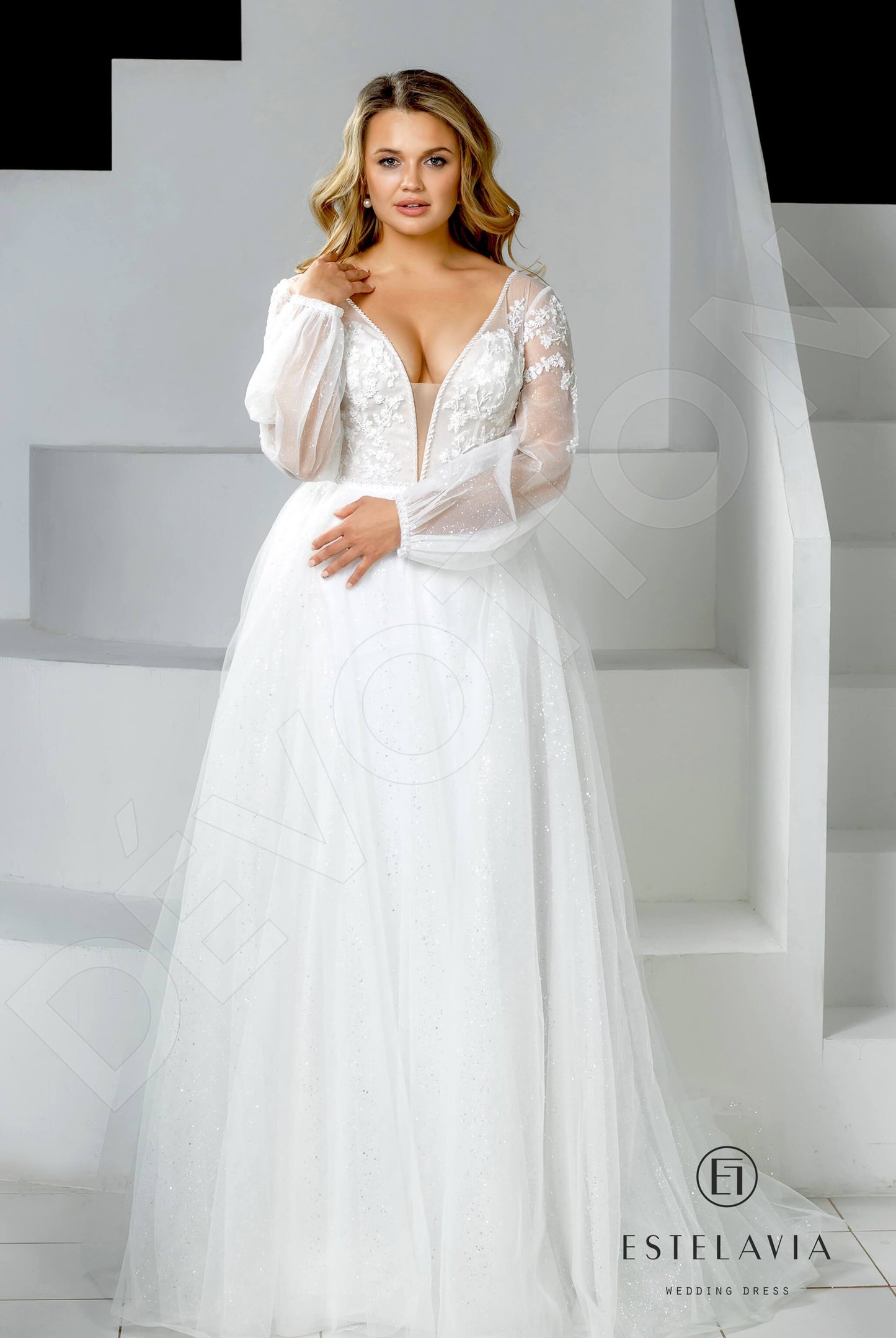 Harlin Open back A-line Long sleeve Wedding Dress Front