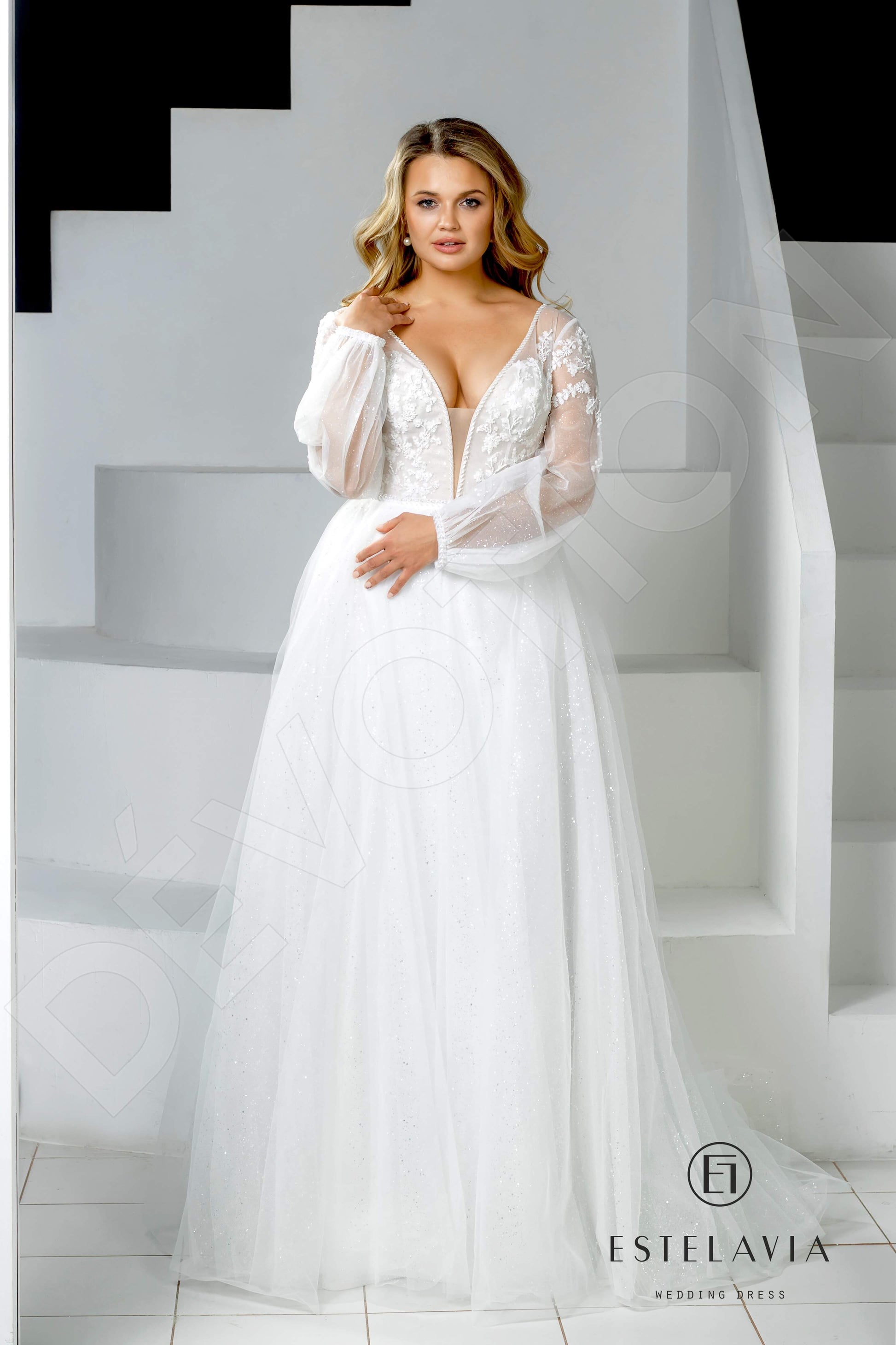 Harlin A-line V-neck Milk Wedding dress