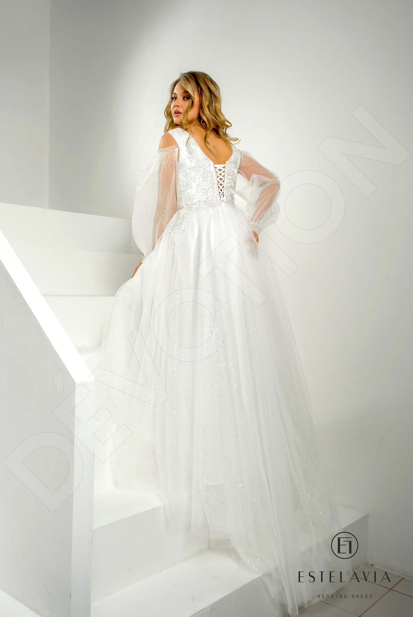 Lumina Open back A-line Long sleeve Wedding Dress Back